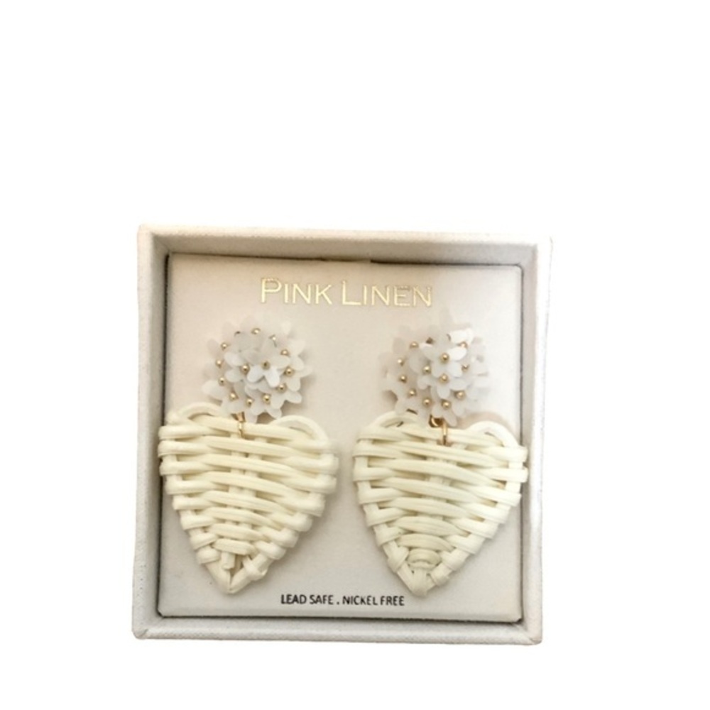 🌺Pink Linen Heart Earrings